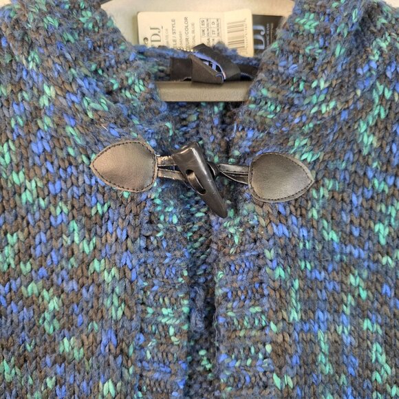 FDJ Sleeveless Knit Cardigan Toggle Closure Donegal Blue Hooded Sweater XS/M - Picture 3 of 11